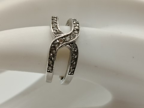 Stary srebrny pierścionek/obrączka ażurowa CYRKONIE r.14 srebro 925 VINTAGE