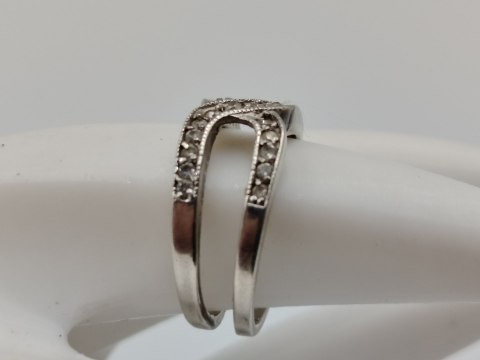 Stary srebrny pierścionek/obrączka ażurowa CYRKONIE r.14 srebro 925 VINTAGE