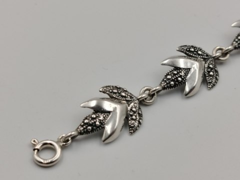 Piękna stara srebrna damska bransoletka LIŚĆIE srebro 925 biżuteria VINTAGE