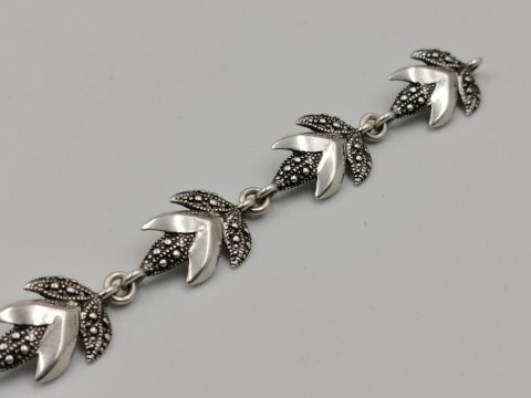 Piękna stara srebrna damska bransoletka LIŚĆIE srebro 925 biżuteria VINTAGE