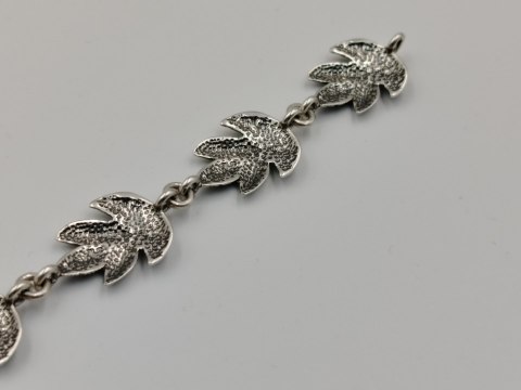 Piękna stara srebrna damska bransoletka LIŚĆIE srebro 925 biżuteria VINTAGE