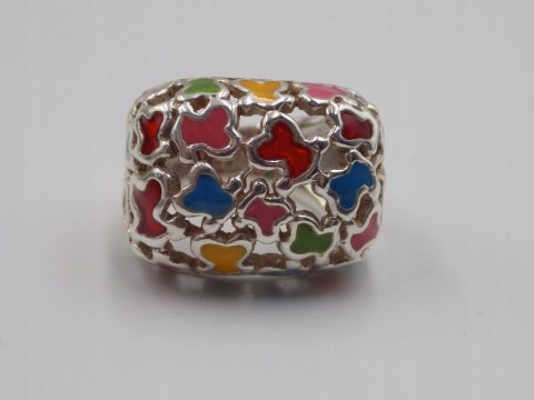 Piękny srebrny damski pierścionek AŻUROWY EMALIA roz. 11 biżuteria VINTAGE