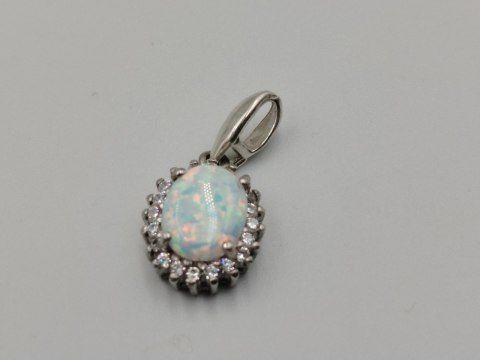 Piękny srebrny damski wisiorek/zawieszka OPAL CYRKONIE biżuteria srebro 925
