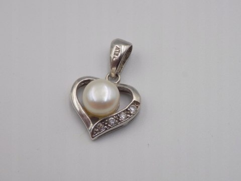 Piękny srebrny damski wisiorek/zawieszka SERCE PERŁA biżuteria VINTAGE