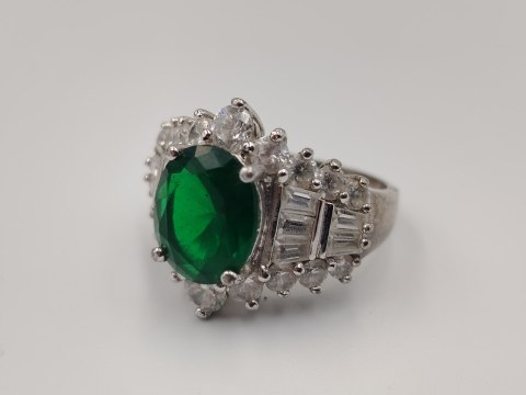 Piękny stary srebrny damski pierścionek THAILAND cyrkonie r.17/18 biżuteria