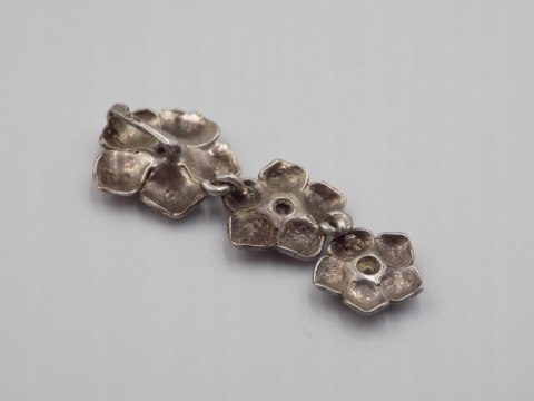 Piękny stary srebrny damski wisiorek/zawieszka KWIATY CYRKONIE biżuteria