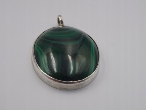 Piękny stary srebrny wisiorek/zawieszka MALACHIT srebro biżuteria VINTAGE
