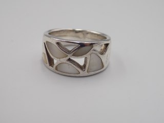 Srebrny ażurowy pierścionek/obrączka MASA PERŁOWA r. 16 srebro 925 VINTAGE