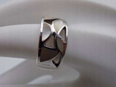 Srebrny ażurowy pierścionek/obrączka MASA PERŁOWA r. 16 srebro 925 VINTAGE