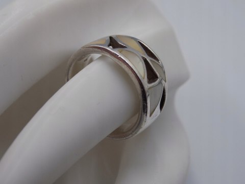 Srebrny ażurowy pierścionek/obrączka MASA PERŁOWA r. 16 srebro 925 VINTAGE