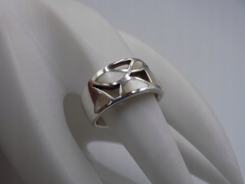 Srebrny ażurowy pierścionek/obrączka MASA PERŁOWA r. 16 srebro 925 VINTAGE