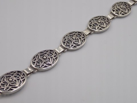 Stara srebrna damska ażurowa bransoletka - srebro 925 - biżuteria VINTAGE