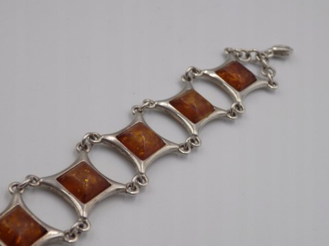 Stara srebrna damska bransoletka BURSZTYN - srebro 925 - biżuteria VINTAGE