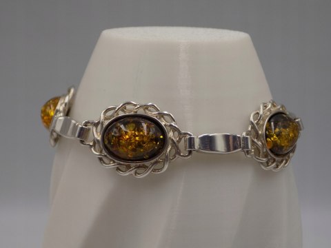 Stara srebrna damska bransoletka BURSZTYN - srebro 925 - biżuteria VINTAGE