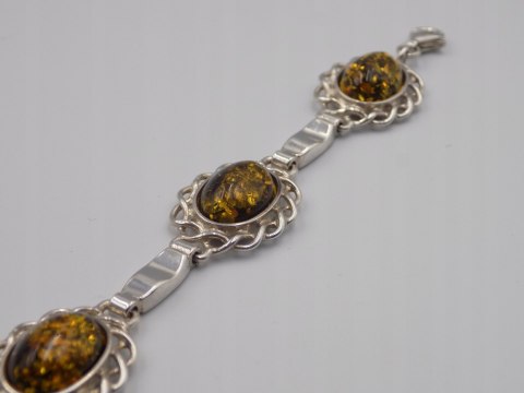 Stara srebrna damska bransoletka BURSZTYN - srebro 925 - biżuteria VINTAGE