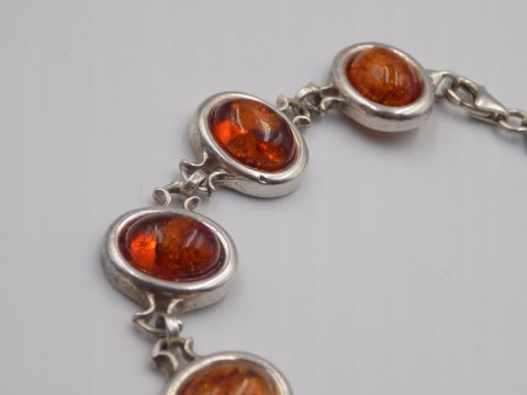 Stara srebrna damska bransoletka BURSZTYN - srebro 925 - biżuteria VINTAGE