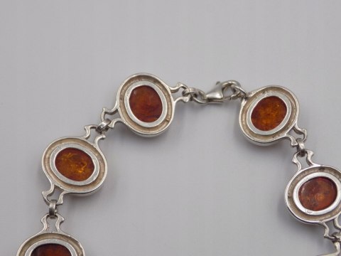 Stara srebrna damska bransoletka BURSZTYN - srebro 925 - biżuteria VINTAGE