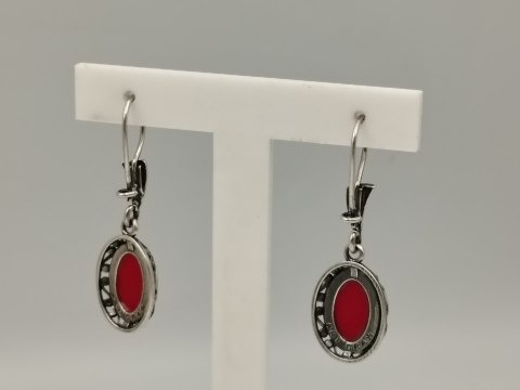 Stare piękne srebrne kolczyki ażurowe ART GRAW OWAL KORAL biżuteria VINTAGE