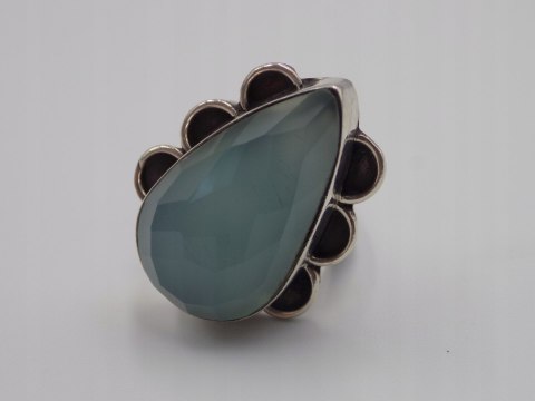 Stary duży srebrny damski pierścionek CHALCEDON AQUA r.17 biżuteria VINTAGE