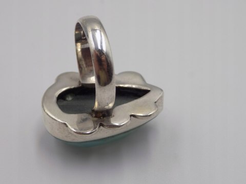Stary duży srebrny damski pierścionek CHALCEDON AQUA r.17 biżuteria VINTAGE