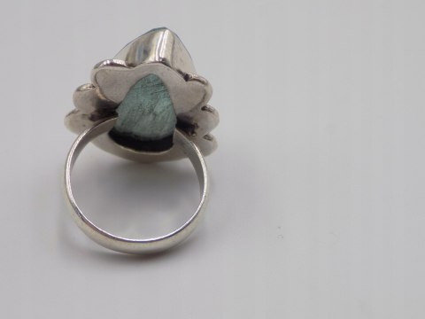 Stary duży srebrny damski pierścionek CHALCEDON AQUA r.17 biżuteria VINTAGE