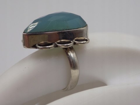 Stary duży srebrny damski pierścionek CHALCEDON AQUA r.17 biżuteria VINTAGE