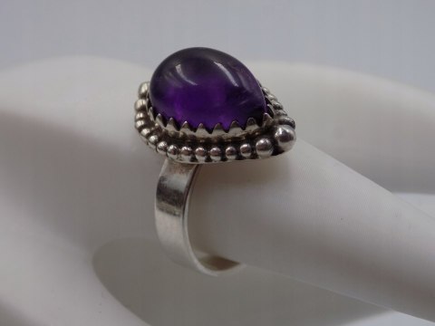 Stary piękny srebrny damski pierścionek AMETYST roz. 15 biżuteria VINTAGE