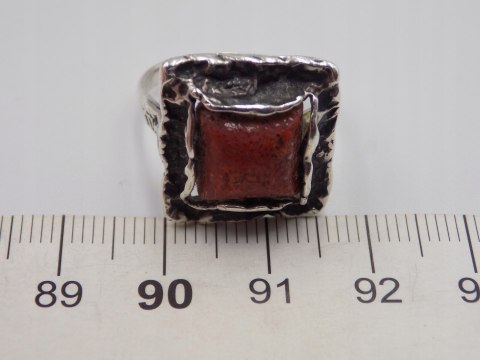 Stary piękny srebrny damski pierścionek KORALOWIEC r. 17 biżuteria VINTAGE