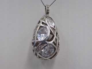 Stary srebrny damski ażurowy wisiorek/zawieszka CYRKONIE biżuteria VINTAGE