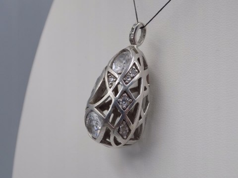 Stary srebrny damski ażurowy wisiorek/zawieszka CYRKONIE biżuteria VINTAGE