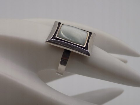 Stary srebrny damski pierścionek KOCIE OKO r.16 srebro VINTAGE biżuteria