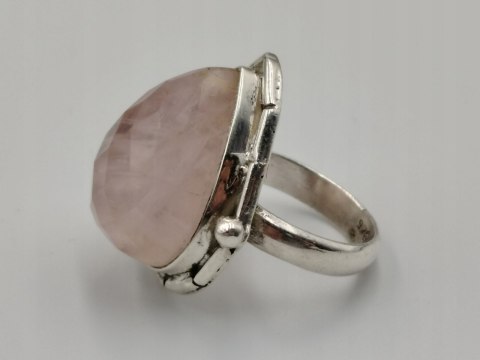 Stary srebrny damski pierścionek KWARC RÓŻOWY roz. 12 biżuteria VINTAGE