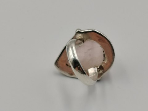 Stary srebrny damski pierścionek KWARC RÓŻOWY roz. 12 biżuteria VINTAGE