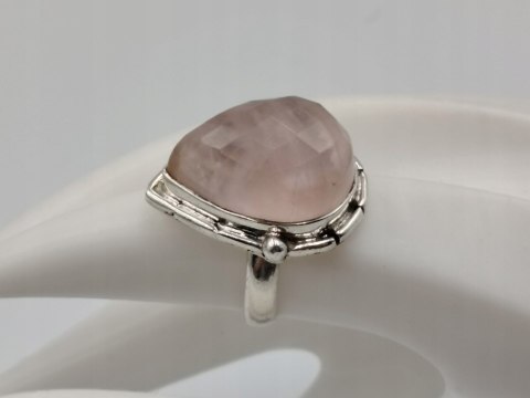 Stary srebrny damski pierścionek KWARC RÓŻOWY roz. 12 biżuteria VINTAGE