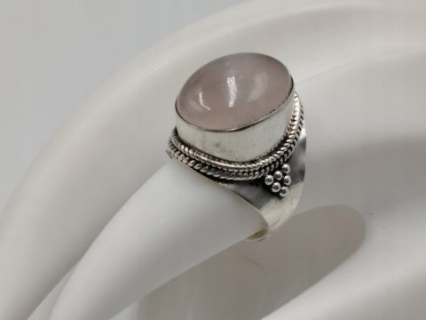 Stary srebrny damski pierścionek KWARC RÓŻOWY roz. 14 biżuteria VINTAGE