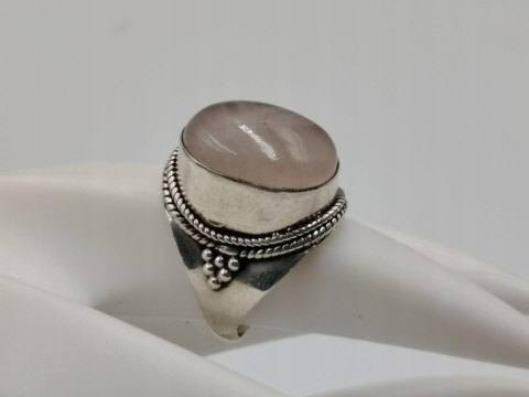 Stary srebrny damski pierścionek KWARC RÓŻOWY roz. 14 biżuteria VINTAGE