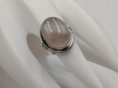 Stary srebrny damski pierścionek KWARC RÓŻOWY roz. 14 biżuteria VINTAGE