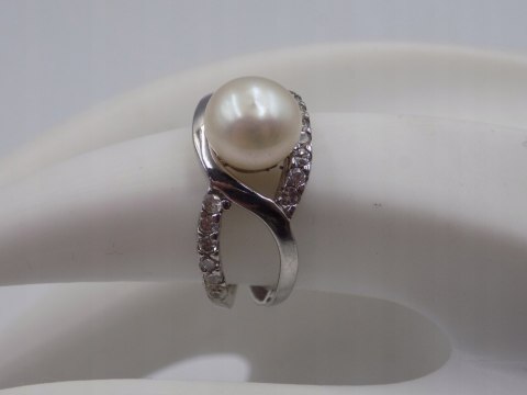 Stary srebrny damski pierścionek PERŁA roz.14 srebro 925 biżuteria VINTAGE