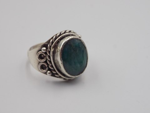 Stary srebrny damski pierścionek SZMARAGD roz.19 srebro biżuteria VINTAGE