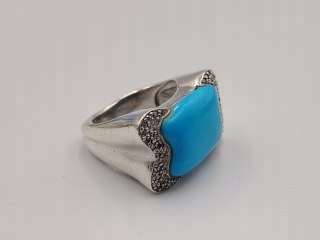Stary srebrny damski pierścionek TURKUS r. 13/14 srebro biżuteria VINTAGE