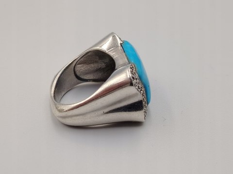 Stary srebrny damski pierścionek TURKUS r. 13/14 srebro biżuteria VINTAGE