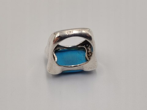 Stary srebrny damski pierścionek TURKUS r. 13/14 srebro biżuteria VINTAGE