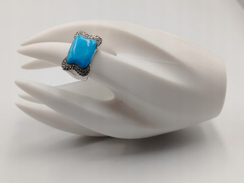 Stary srebrny damski pierścionek TURKUS r. 13/14 srebro biżuteria VINTAGE