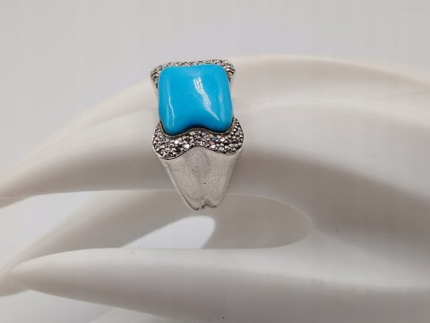 Stary srebrny damski pierścionek TURKUS r. 13/14 srebro biżuteria VINTAGE