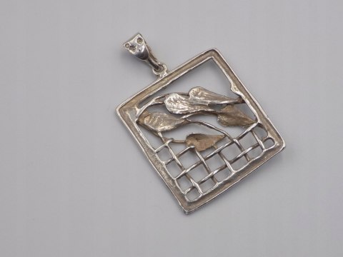 Stary srebrny damski wisiorek/zawieszka ażurowa LISTKI biżuteria VINTAGE