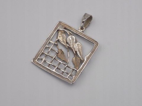 Stary srebrny damski wisiorek/zawieszka ażurowa LISTKI biżuteria VINTAGE