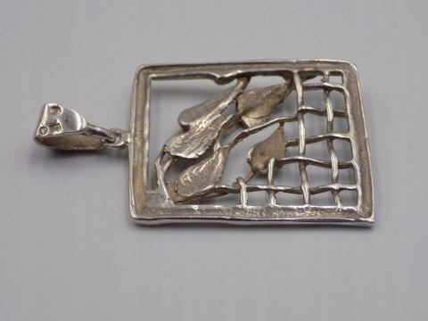 Stary srebrny damski wisiorek/zawieszka ażurowa LISTKI biżuteria VINTAGE