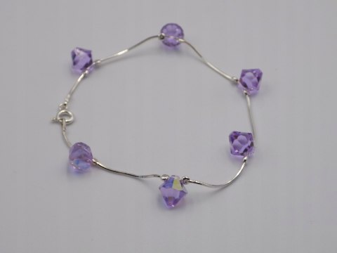 Piękna srebrna damska bransoletka - FIOLETOWE CYRKONIE srebro 925 biżuteria