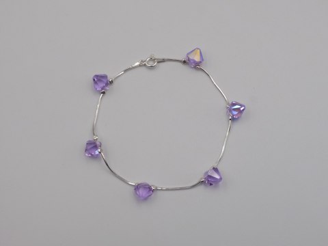Piękna srebrna damska bransoletka - FIOLETOWE CYRKONIE srebro 925 biżuteria