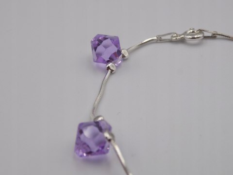 Piękna srebrna damska bransoletka - FIOLETOWE CYRKONIE srebro 925 biżuteria